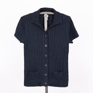 LL Bean Women's 100% Cotton Cable Knit Cardigan Sweater SZ XL Classic Blue Cozy